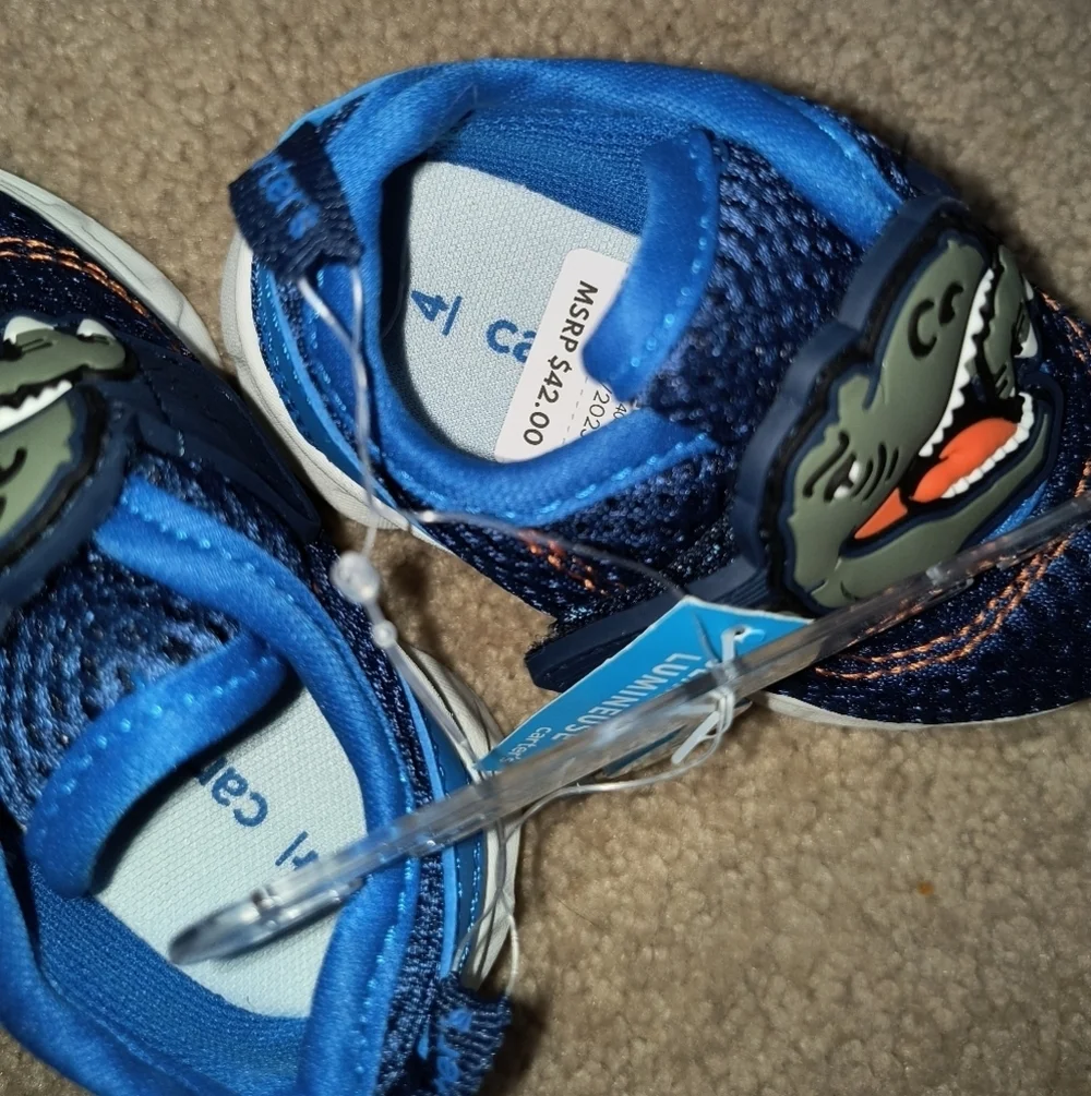 Kids Blue Dinosaur Sneakers children size 4 new Carter's boys dinosaur